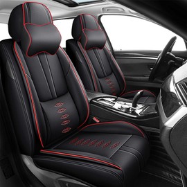 Leather Seat Covers for Land Rover Range Rover 1979-2025,Car Seat Covers Front Set,Waterproof Car Seat Protectors with Airbag,Comfort Interior Cover Seats for Cars(Black+Red,Pillows)