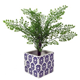 Leaf Ceramic Planters, Cube White Blue, 12cm
