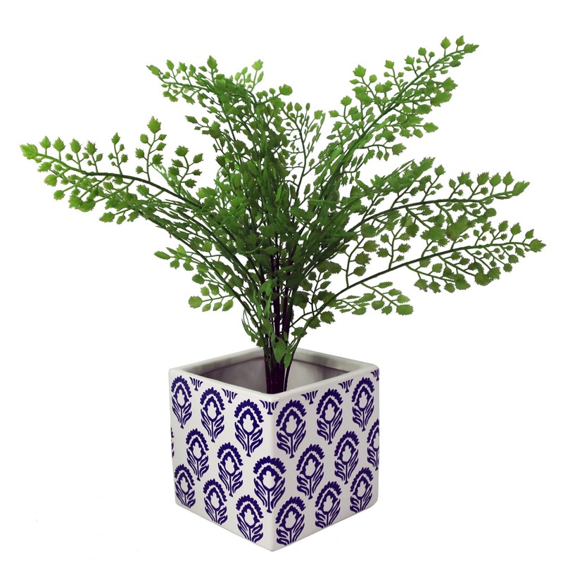 Leaf Ceramic Planters, Cube White Blue, 12cm