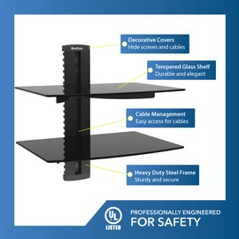 QualGear Universal Dual Shelf Wall Mount for A/V Components Upto 8Kgs/17.6Lbs(X2), Black (Qg-dB-002-Blk)