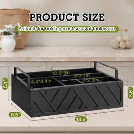 Lzhevsk Black Kitchen Countertop Paper Plate Holder, Wood Paper Plate Dispenser, Utensil Caddy for Kitchen Counter, Rustic Silverware Holder, Organizer for Cups, Spoons, Forks, Napkins, Party