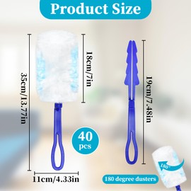 Pack of 40 Dust Magnet Refill Set, Cleaning Dust Cloth Refill, Microfibre Dust Mop Against Dust Dusters for Household, School (40 Duster Refills with a Handle)