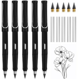 EASYKEENECOM Everlasting Pencil, 6pcs Infinity Pencil with Eraser and Replacement Nibs, Infinity Pencil, Reusable Inkless Pencil for Writing, Drawing, Students Home Office School Supplies (Black)