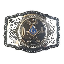 GENUINE TEXAS BRAND Silver Working Tools Square and Compasses Masonic Belt Buckle Made in USA