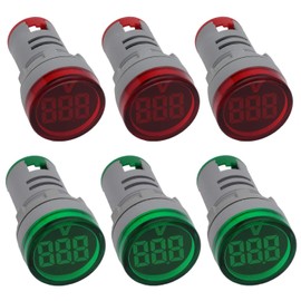 Shopcorp - Indicador de voltaje LED redondo AC50-500 V, voltímetro digital de 22 mm para equipos domésticos o industriales y paneles de montaje en salas de operaciones y cajas de distribución (3 rojos y 3 verdes)