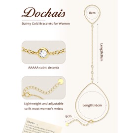 Dochais Bracelets for Women,14K Gold/Silver Plated Dainty Hand Chain Bracelets Trendy Ring Chain Bracelet Charm Gold Cuff Bangle Stackable Bracelet Fashion Body Jewelry Adjustable Waterproof GiftsA
