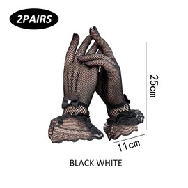 COACOM 2 Pairs of Lace Gloves, White Gloves, Mesh Gloves, Highly Elastic Spandex Gloves, Decorative Lace Gloves, Thin Summer Gloves, Breathable Gloves (Black, White), white / black