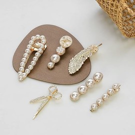 Viviraa Pearl Hair Clips Set for Women & Girls – Acrylic Resin Barrettes, Geometric Metal Hairpins, Decorative Bobby Pins – Hair Accessories for Daily Wear, Parties & Gifting (Pearl, Medium)