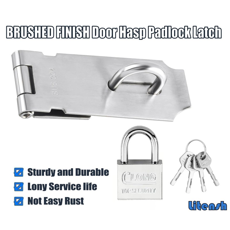 Litensh 3 Inch Stainless Steel Door Locks Hasp Latch with