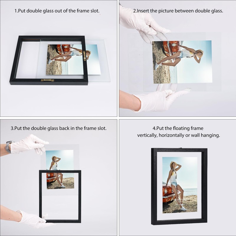 Trwcrt 4x6 Floating Picture Frames Set of 4, Double Glass