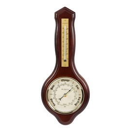 DIWW Banjo Style Wooden Wall Barometer and Thermometer Mahogany 34cm