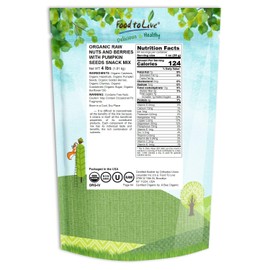 Organic Snack Mix, 4 Pounds — Raw Nuts and Berries with Pumpkin Seeds, Non-GMO, Non-Irradiated, Kosher, Vegan Superfood, Bulk, Great Trail Mix, Rich in Natural Antioxidants
