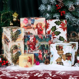 Vnaaem Vintage Christmas Wrapping Paper for Women Girls Boys Men - Retro Xmas Wrapping Paper for Winter Christmas Birthday Holiday - 20 X 28 Inches (12 Folded Sheet)