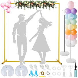 6.5FT Wedding Arch Backdrop Stand Metal Backdrop Stand with 2 Pcs Adjustable Balloon Arch Stand Gold Wedding Arch Frame for Birthday Party Graduation Baby Shower Ceremony Outdoor Indoor Supplies Décor