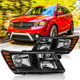 SAFAUTOPARTS Headlights Assembly Pair for 2009-2020 Dodge Journey SE SXT GT R/T Direct Replacement Headlamps Driver and Passenger Side,Black Housing Amber Reflector