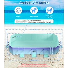 MoKo Non-Inflatable Swimming Pool for Kids Adults Pets, Rectangular Framed Swimming Pools, Foldable Dog Pool with Sturdy Support, Space-Saving Kiddie Pool, Collapsible Kids Pool, M Size, Glacial Blue
