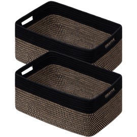 UBBCARE 2 Pack Large Woven Storage Baskets for Organizing, Clothes/Towel/Sweater Organizer for Closet, Storage Baskets Bins for Shelves, Blanket Basket, 17''Lx13''Wx7.5''H, Black/Brown