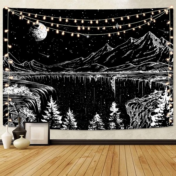 Simpkeely Black and White Tapestry Starry Night Tapestry Mountain Tapestry