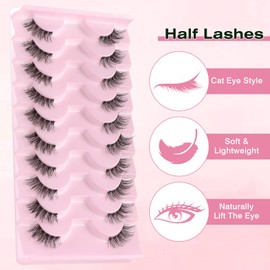 Sixstarhair Half Lashes Natural Looking Cat Eye Lashes with Clear Band 10 Pairs Faux Mink Eyelashes Handmade Soft Demi False Eyelashes