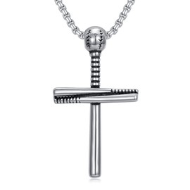KXJ Baseball Cross Necklaces for Men Sports Stainless Steel Baseball Bats Pendant Necklaces for Men Dad Brother Boyfriend Son Birthday Anniversary Graduation