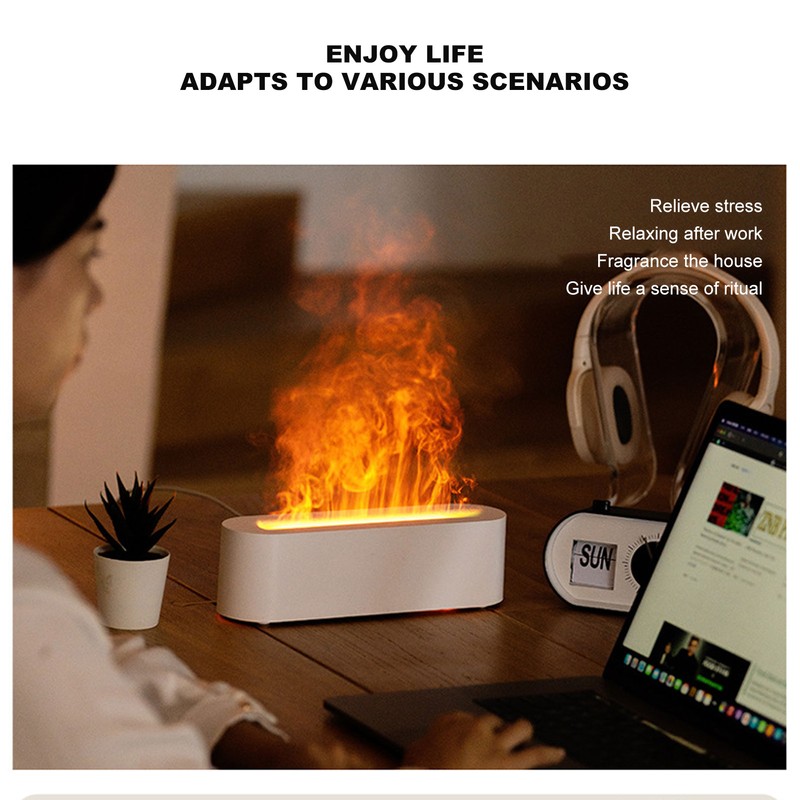 Simulated Flame Air Aroma Diffuser Humidifier 7 Color Fire Air