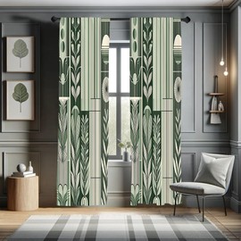 Ambesonne Mid Century Modern Window Curtains, Botanical Motifs with Nature Color Palette Stripes Leaves, Lightweight Decor 2-Panel Set with Rod Pocket, Pair of - 28" x 63", Pale Reseda Green Emerald