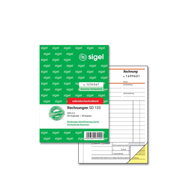 SIGEL SD133 Rechnungen fortlaufend nummeriert, eindeutige 7stellige Nummer wie vom