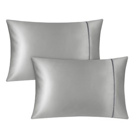Fittia Satin-Pillowcase Queen Size, Silk Satin Pillow Cases 2 Pack for Hair and Skin, Smooth and Soft with Envelope Closure, Light Grey, 20x30''