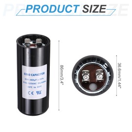 sourcing map CD60 Capacitor 300-360 UF/Mfd, 110-125 VAC CD60 Run Motor Start Capacitor 50/60 Hz for Electric Fan Motor Starting Well Pump, Black