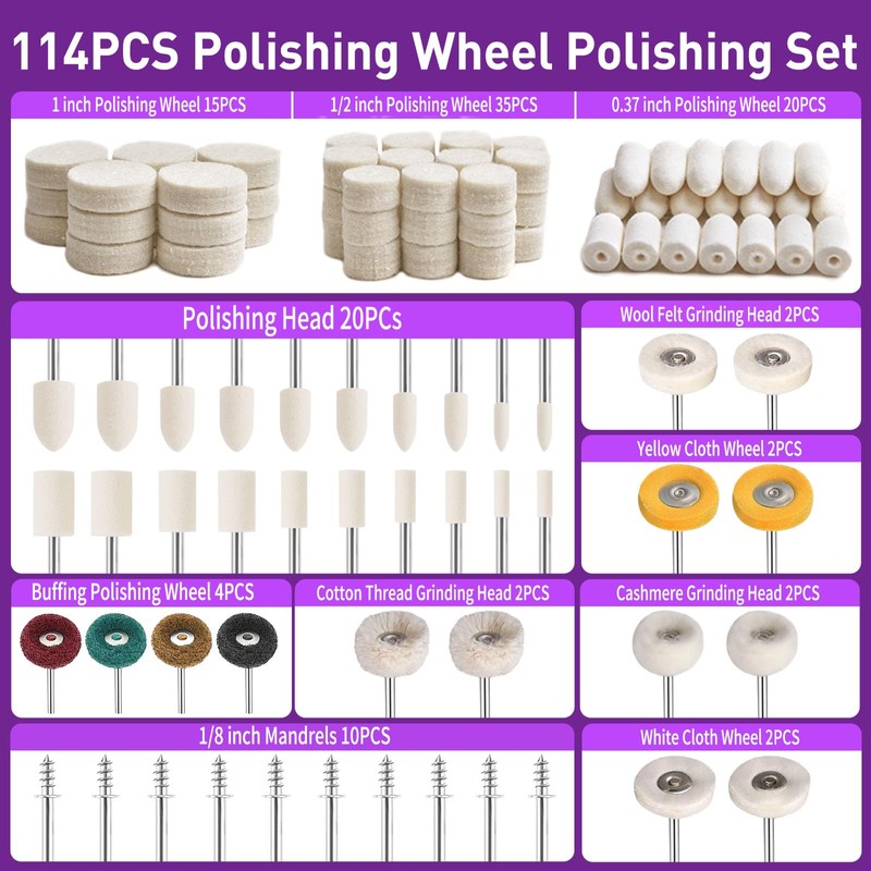 114 PCS Polishing Kit with 2Pcs Polishing Compound for Dremel,