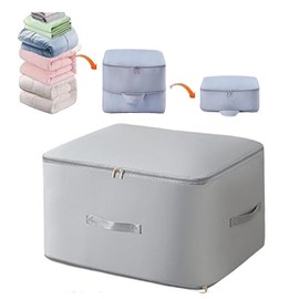 Ultra Space Saving Self Compression Organizer, Heavy Duvet Storage Bag Fold Large Capacity Self Compression Moving Organizer Bags for Comforters, Clothes, Blankets (Gray, XL (54 * 42 * 60CM))