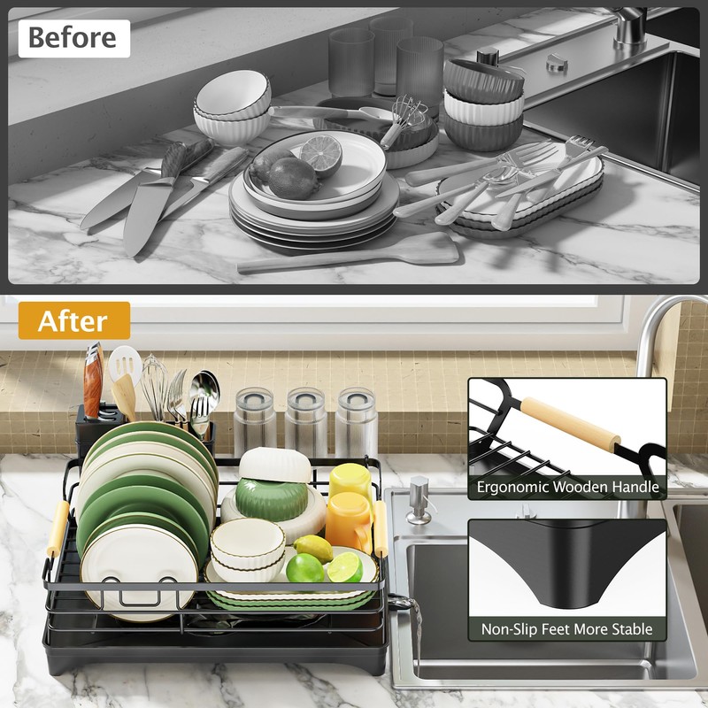 Epicano Dish Drying Rack for Kitchen Counter,Space-Saving Dish Rack,Rustproof Dish