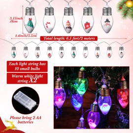 Aurelema Christmas Snow Globe Bulb String Lights 6.5ft 10 LED Lights with Tree Snow Cute Ornaments Christmas Bedroom Decor for Xmas Tree Mantel Home Battery Operated(Multi Color,2 Pcs)