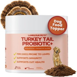 Turkey Tail Mushroom for Dogs – Turkey Tail Mushroom Powder with Probiotics for Immune and Digestive Support, Supports Lumps and Bumps, Bacon Flavored Daily Dog Supplement Brand: lumiqour