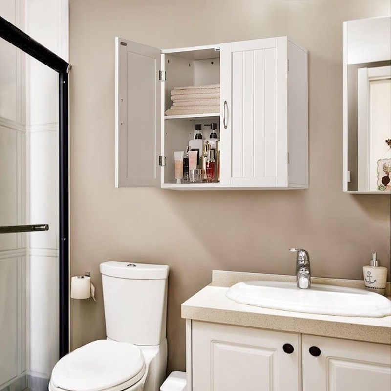Yaheetech Bathroom Wall Cabinet, Kitchen Storage Cupboard Cabinet with 2