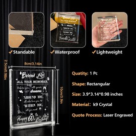 60th Birthday Gifts for Women Men - Laser Engraving Crystal Keepsake for 60 Year Old Birthday Present for Her Him - Best Gifts for Happy 60th Birthday Mom Dad Grandma and Grandpa