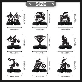 9 Pcs Dirt Bike Party Decorations Motorcycle Birthday Honeycomb Table Centerpiece Glitter Black Racing Theme Boy Boy Birthday Party Supplies Photo Booth Props