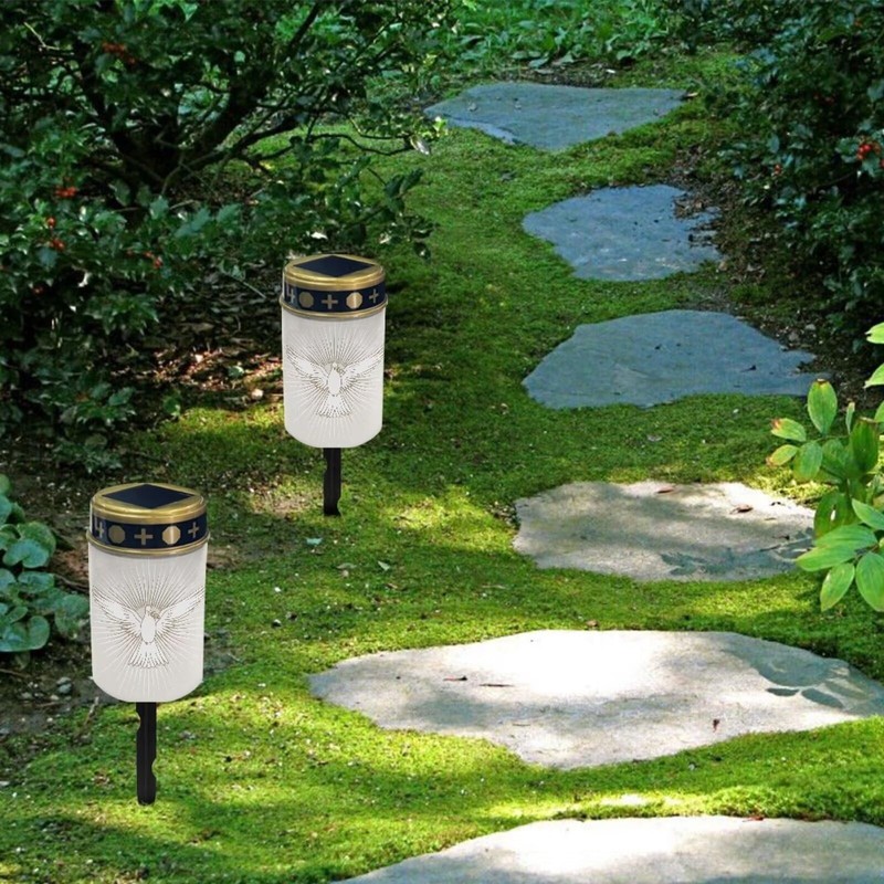 Uorisanigo Golden Cross and Peace Dove Solar Memorial Lights for