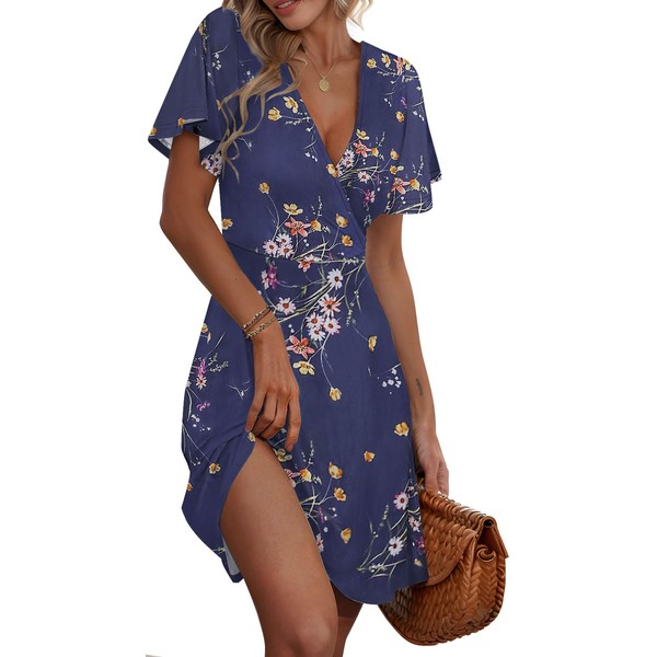 ETCYY NEW Womens Summer Dresses Slant Open V Neck Floral