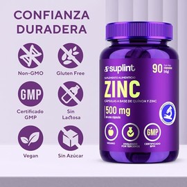 Gluconato de Zinc 50mg con Quinoa – para Apoyo a Inmunidad, Piel, Corazón y Cerebro – Suplemento Vegano, Sin OGM – 90 Cápsulas