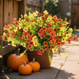 Artificial Flowers for Outdoors,36Bundles Artificial Outdoors Plants Realistic Artificial Silk flower UV Resistant for outside Look Real Fake Plants Autum for Porch Window box planters (Orange＆Yellow）