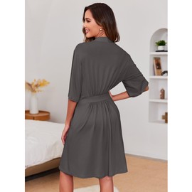 Ekouaer Short Robes for Women Lightweight Kimono Robes Knit Bathrobe Soft Sleepwear with Pockets S-XXL