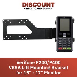 DCCStands Verifone P200/P400 PIN Pad Universal VESA Lift Mounting Bracket for 15" - 17" Monitor, Short S-Bracket, Screw-in Installation, Black