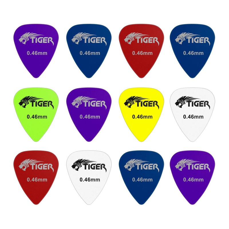 Guitar Picks with Storage Tin - 12 Gel Plectrums 0.46mm