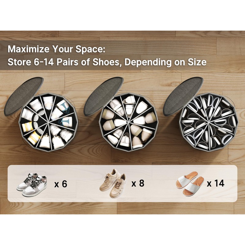 Vailando Shoe Organizer for Closet - Cylindrical Shoe Storage Organizer