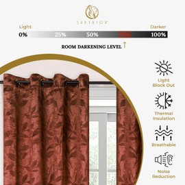 Superior Blackout Curtains, Room Darkening Window Accent for Bedroom, Sun Blocking, Thermal, Modern Bohemian Curtains, Leaves Collection, Set of 2 Panels, Rod Pocket - 26 in x 63 in, Antique Copper