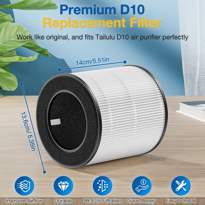 D10 Replacement Filter Compatible with Tailulu D10 Air Purifier, 3-in-1