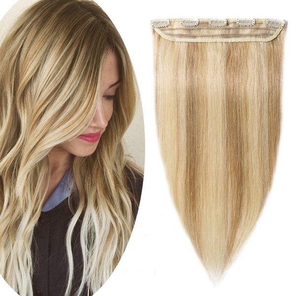 8 Inch Clip in Hair Extensions Remy Human Hair Standard Weft Clip on Hairpieces 40g Soft Silky Straight Hair for Women Highlight #18P613 Ash Blonde Mix Dark Blonde