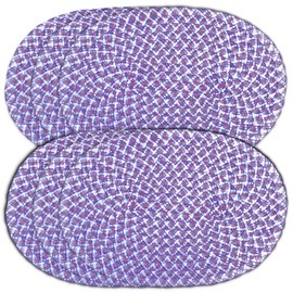 CAIT CHAPMAN HOME COLLECTION White Blue Red July 4th 12"x18"-Oval Braided Woven Polypropylene Plastic Placemats, Set of 6
