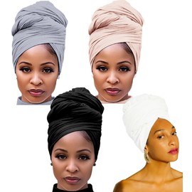 Harewom 4 envolturas para la cabeza de turbante para mujeres negras, envolturas elásticas para el cabello para mujeres, material de jersey